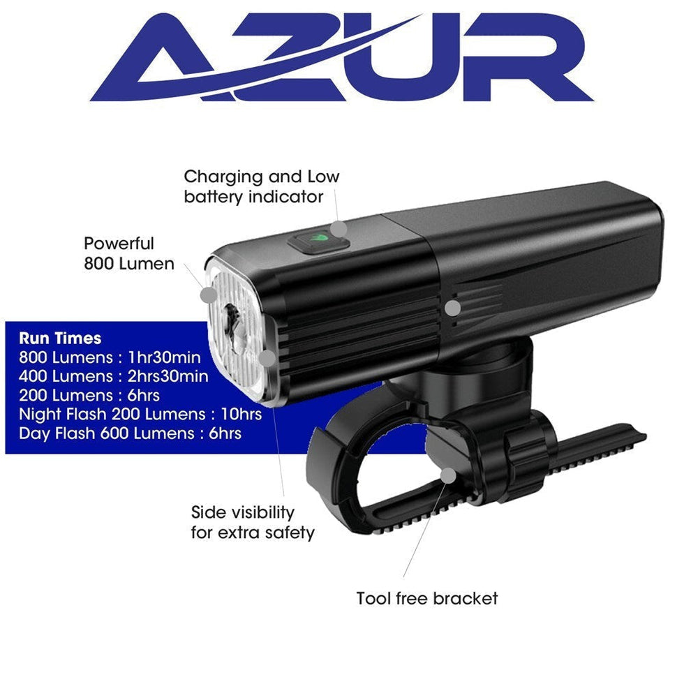 Azur USB Focus 800 Lumens Head Light Jonny Sprockets Bike Shop