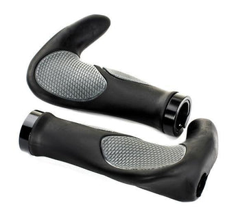 KWT Ergonomic Lock On Grips - with Bar Ends & Locking Rings, Black/Grey