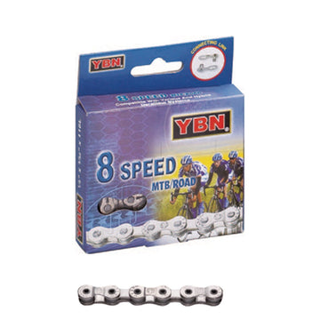 YBN 8 Speed Silver Chain - 116L