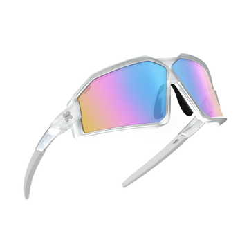 Sungod GTs Frosted Clear frame with 8KO Iris HV Blue lens